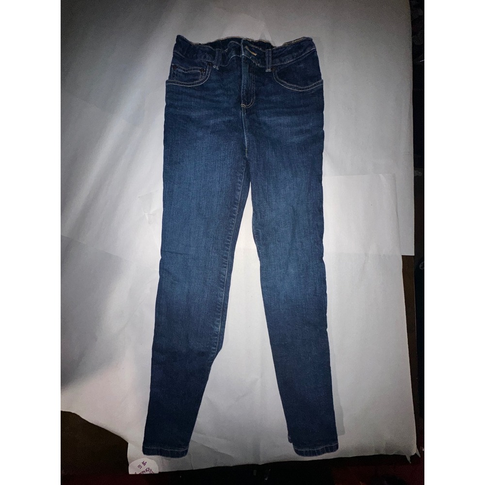 LL Bean Kids Girls Flannel Lined Skinny Jeans Dark Wash Pink Plaid Size 10